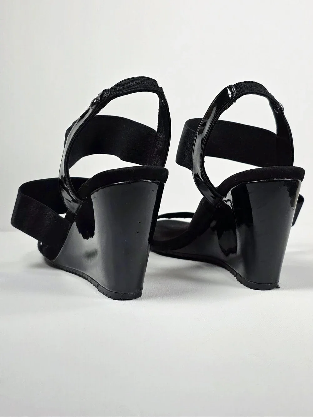 Anne Klein Sport Size 7.5 Black Strappy Wedge Sandals - Women